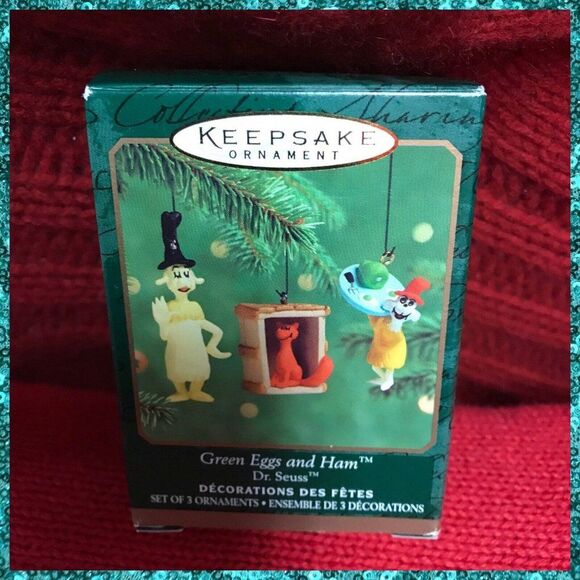 2000 Hallmark Dr Seuss Green Eggs and Ham mini set Christmas Ornaments QXM6034 - Picture 4 of 7